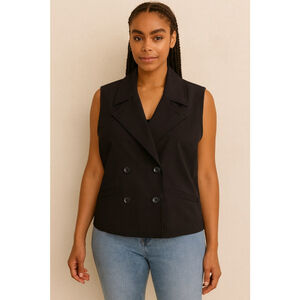 Halogen Sleeveless Double Breasted Vest Large Black NWT Workwear Blazer Top